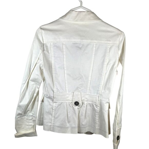 MNG by Mango Cotton Suit Jacket White Size 6 Blazer Cinched Waste Office Siren - Picture 2 of 11